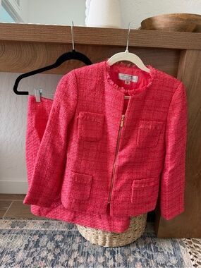 Tahari Pink Tweed Skirt Suit Set